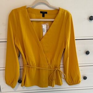 J. Crew Mustard Wrap Blouse Sz 6 NWT